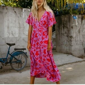 Caballero Floral Red Wrap Dress